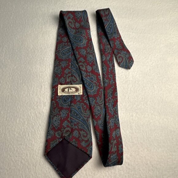 Bert Pulitzer Maroon Blue Paisley Pattern Silk Neck Tie Made in USA 52" X 3.50" - Picture 8 of 9